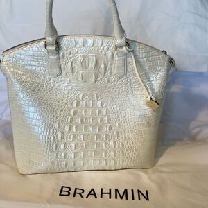 Brahmin White Crocodile Embossed Tote
